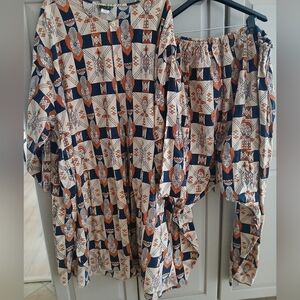 Vintage Tunic Tribal African Multicolored Women’s Two Piece Set Plus Size:3XL